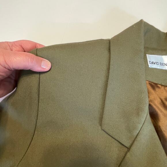 Vintage David Benjamin Army Green Notched Collar Long Classic Retro Blazer Sz 12 - Picture 10 of 16